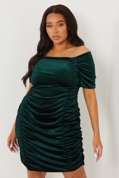 Curve Green Velvet Ruched Dress